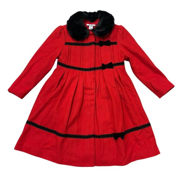 Hartstrings Girls Winter Coat – Red Wool Blend with Black Faux Fur Lining - Picture 1 of 5